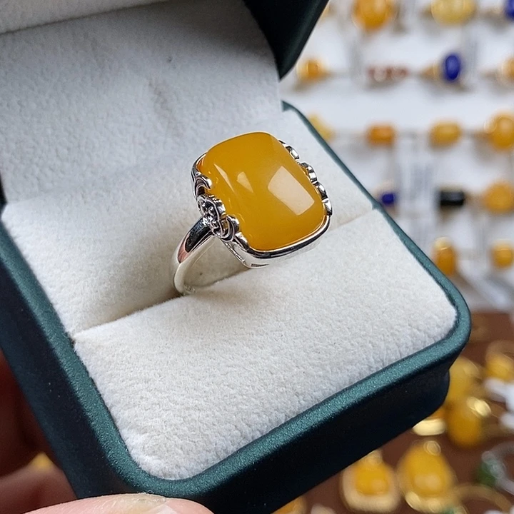 蜜蜡银S925镶嵌戒指