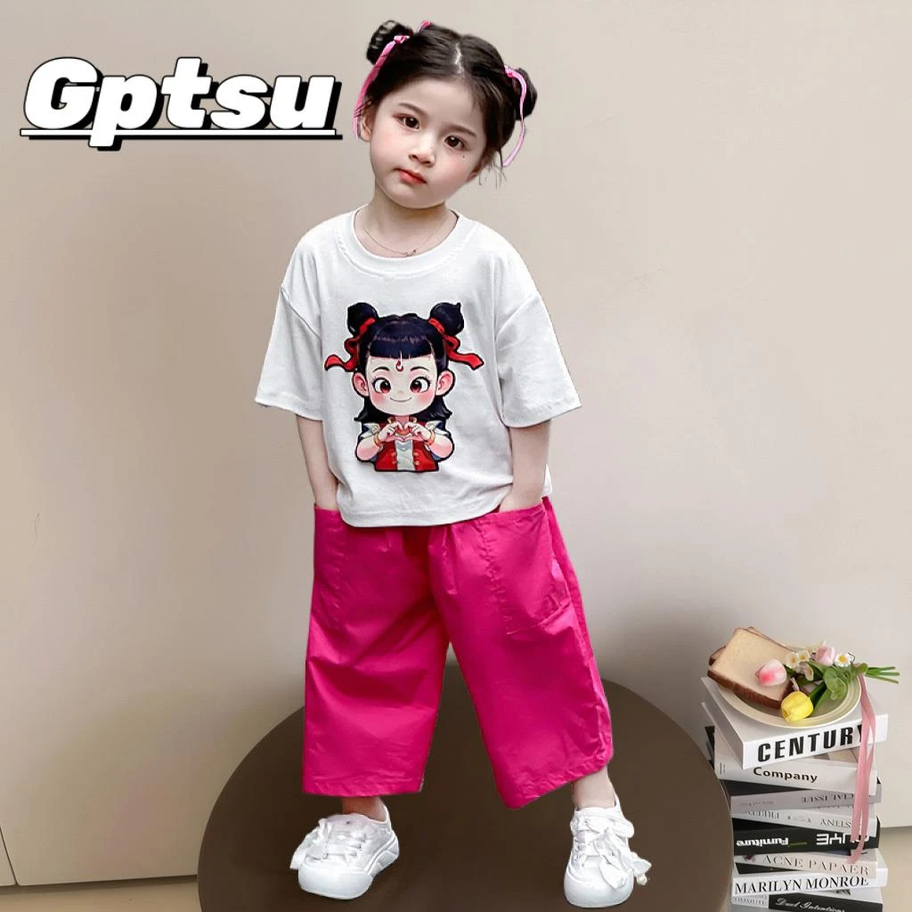 GPTSu女童哪吒套装夏季2025新款女孩儿童女宝宝短袖夏装两件套装