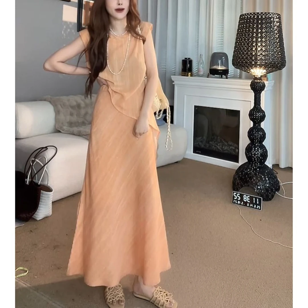 夏季新款时尚高级感日常大码套装宽松遮肉纯色显白气质无袖两件套