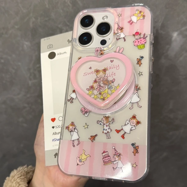 爱心coco 酱摇摇乐支架适用苹果16promax少女心可爱手机壳保护套