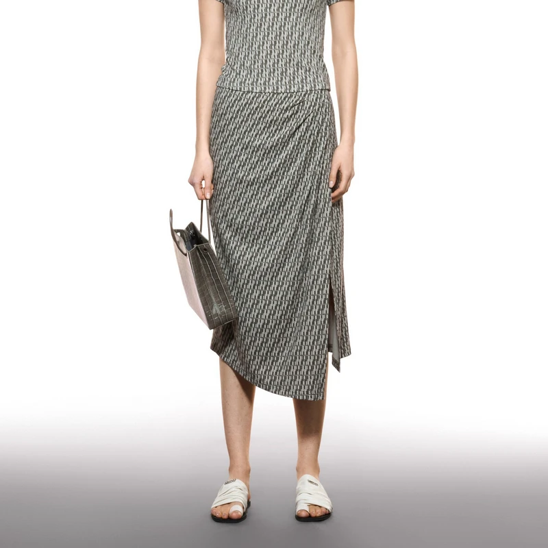 U/TI老花风满印王琳同款肌理针织T恤女 百搭弹力螺纹半裙套装