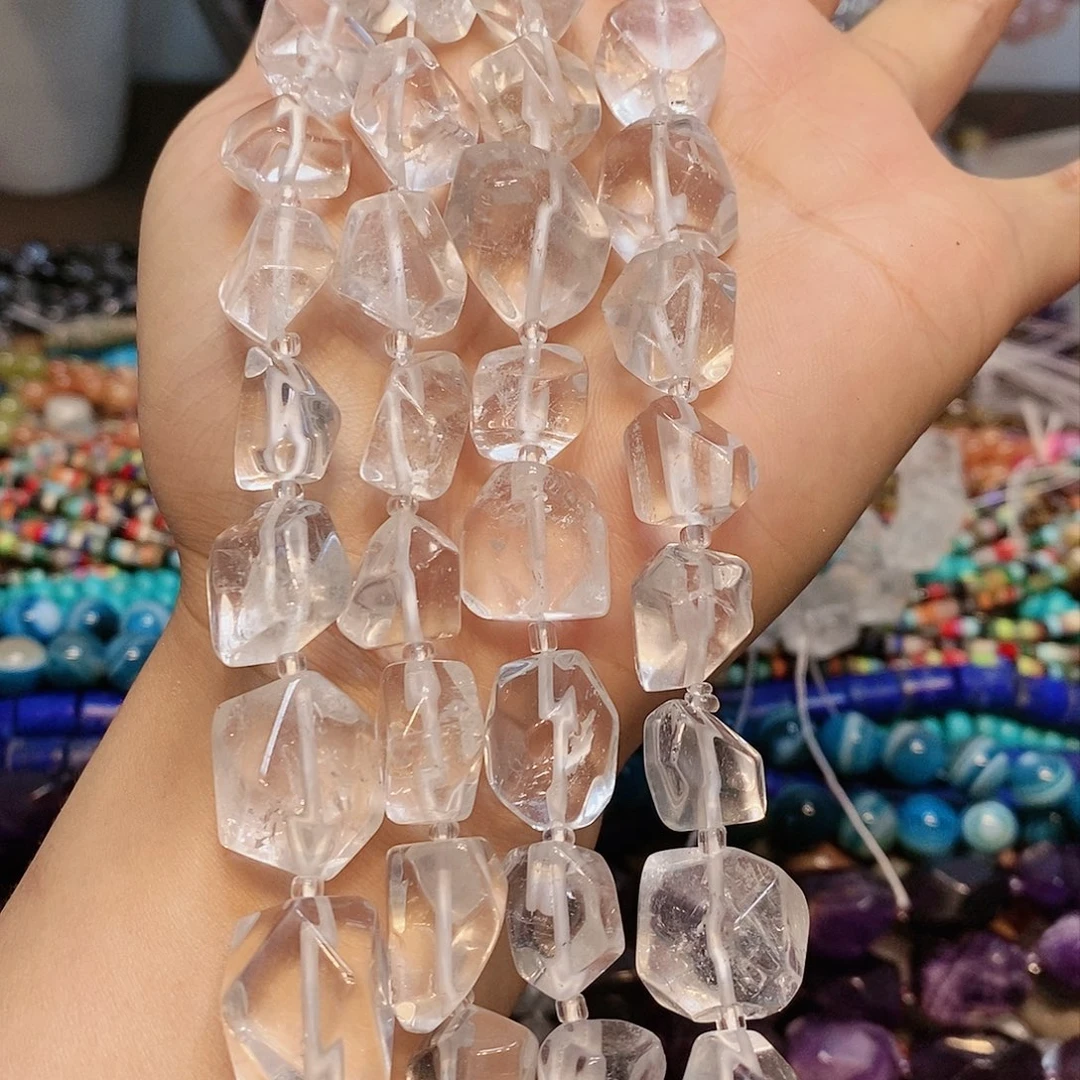 玛瑙/玉髓散珠天然白水晶切角一条