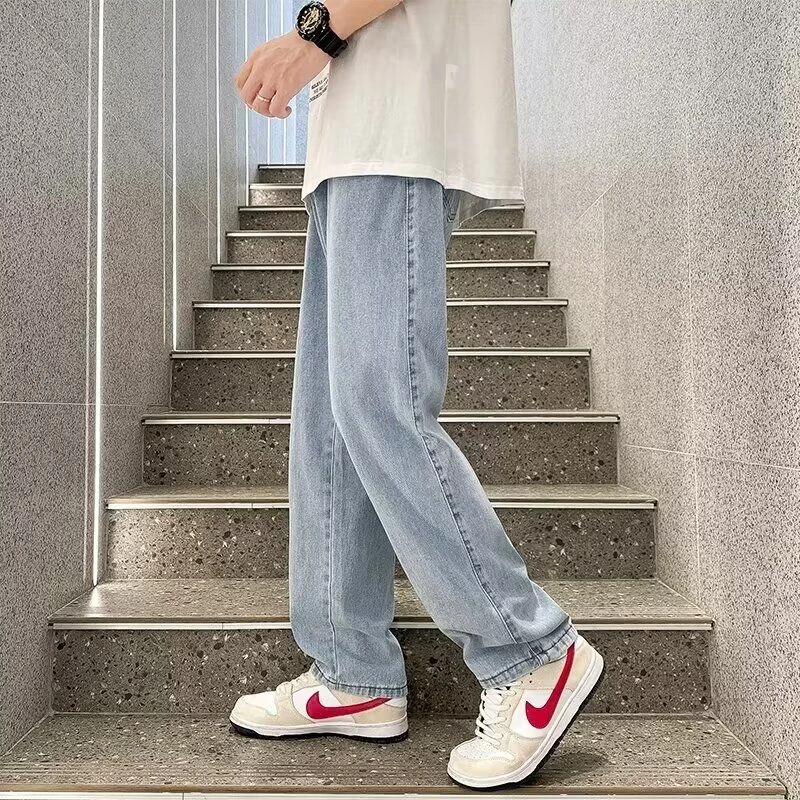 潮牌浅色牛仔裤男夏季薄款直筒休闲高街裤子潮流百搭男款男生男士