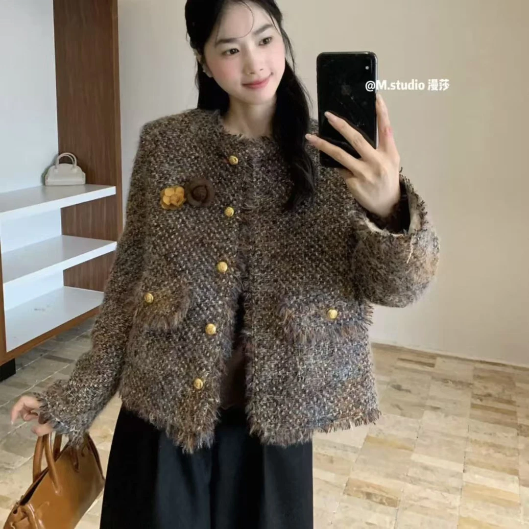 胖胖家*5365新款加棉粗花尼编制小香风外套