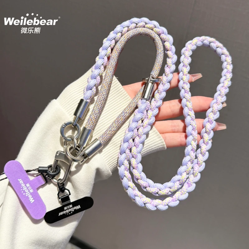 三合一手机挂绳可拆卸编织拼色挂链挂脖斜挎链手腕短款防丢手机绳