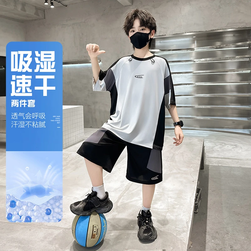 男童夏装短袖套装2025新款中大童运动服夏季痞帅男孩速干篮球服潮