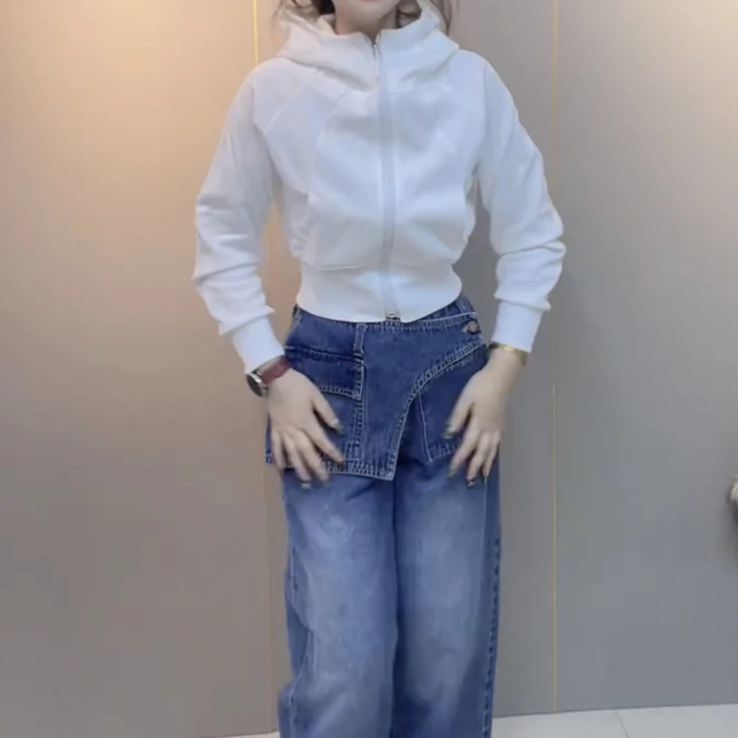 短款气质春季拉链简约拼接连帽开衫外套短外套