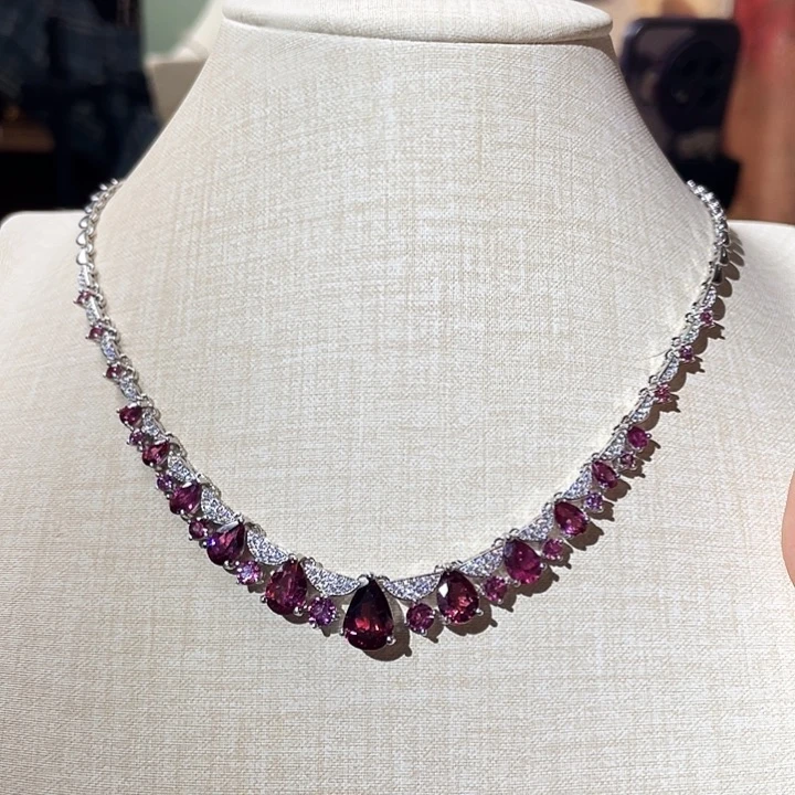 石榴石套链银S925镶嵌镁铝石榴石