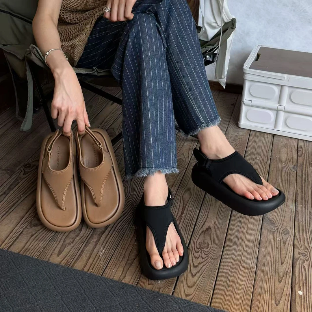【现货】欧洲站高品质2025夏新款厚底休闲凉鞋超火魔术贴沙滩鞋