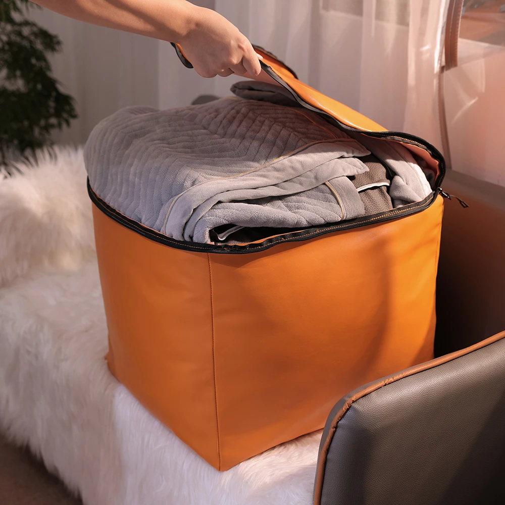 换季衣物被子收纳凳北欧美式家用大容量防潮储物皮墩墩家用收纳盒