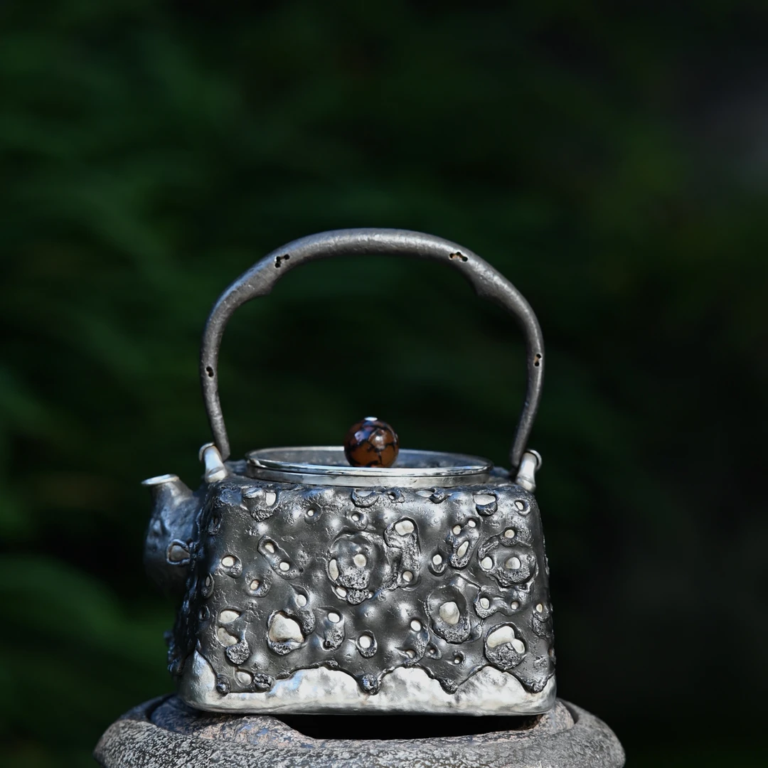 见芸见器《涧石》四方铁包银手工煮水烧水壶