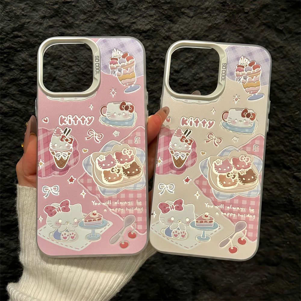 kitty下午茶适用苹果16pro手机壳iPhone15彩银华为p60小众红米k女