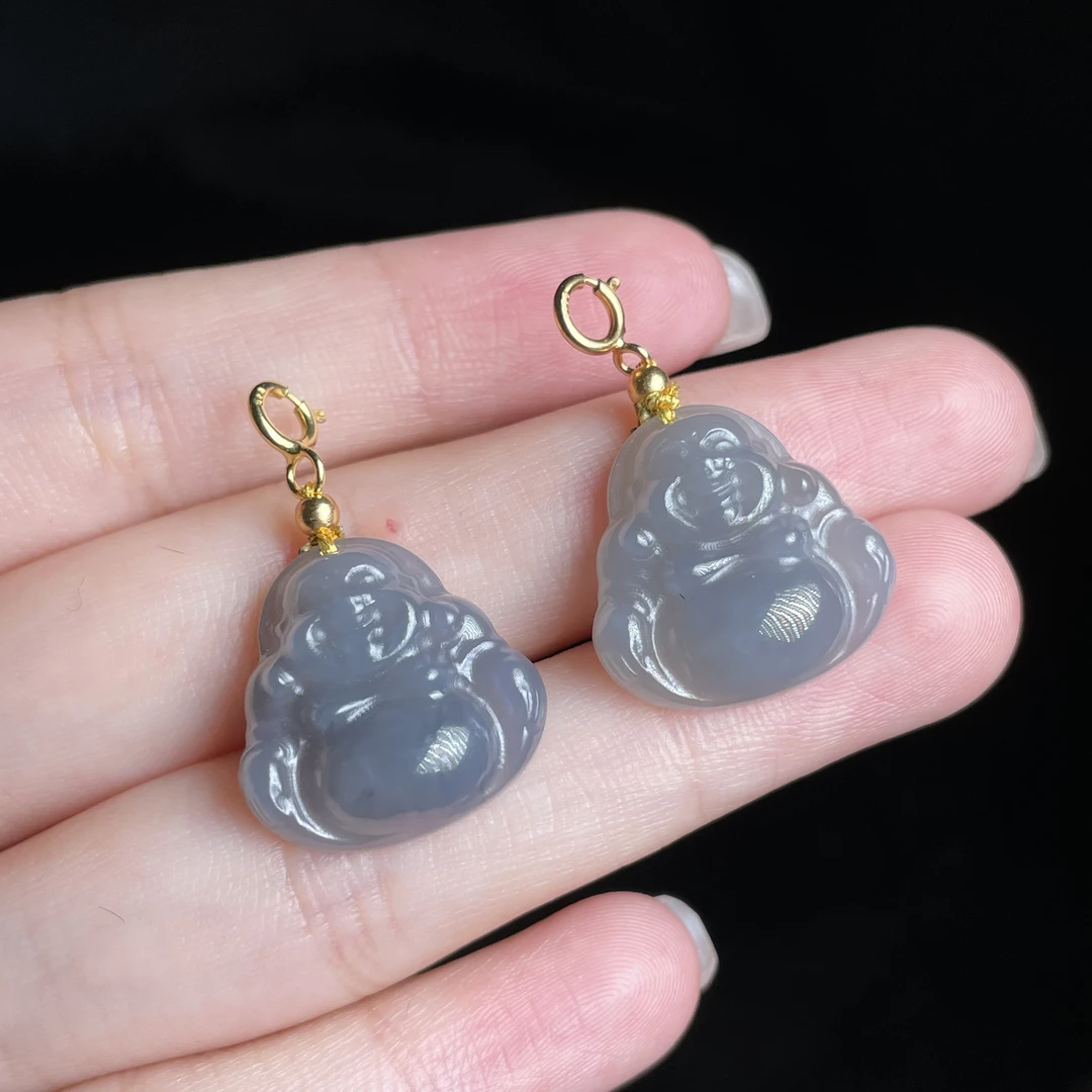 【玉总专属】925银和田玉烟紫佛公吊坠-约17*4mm 多样性发一B040608