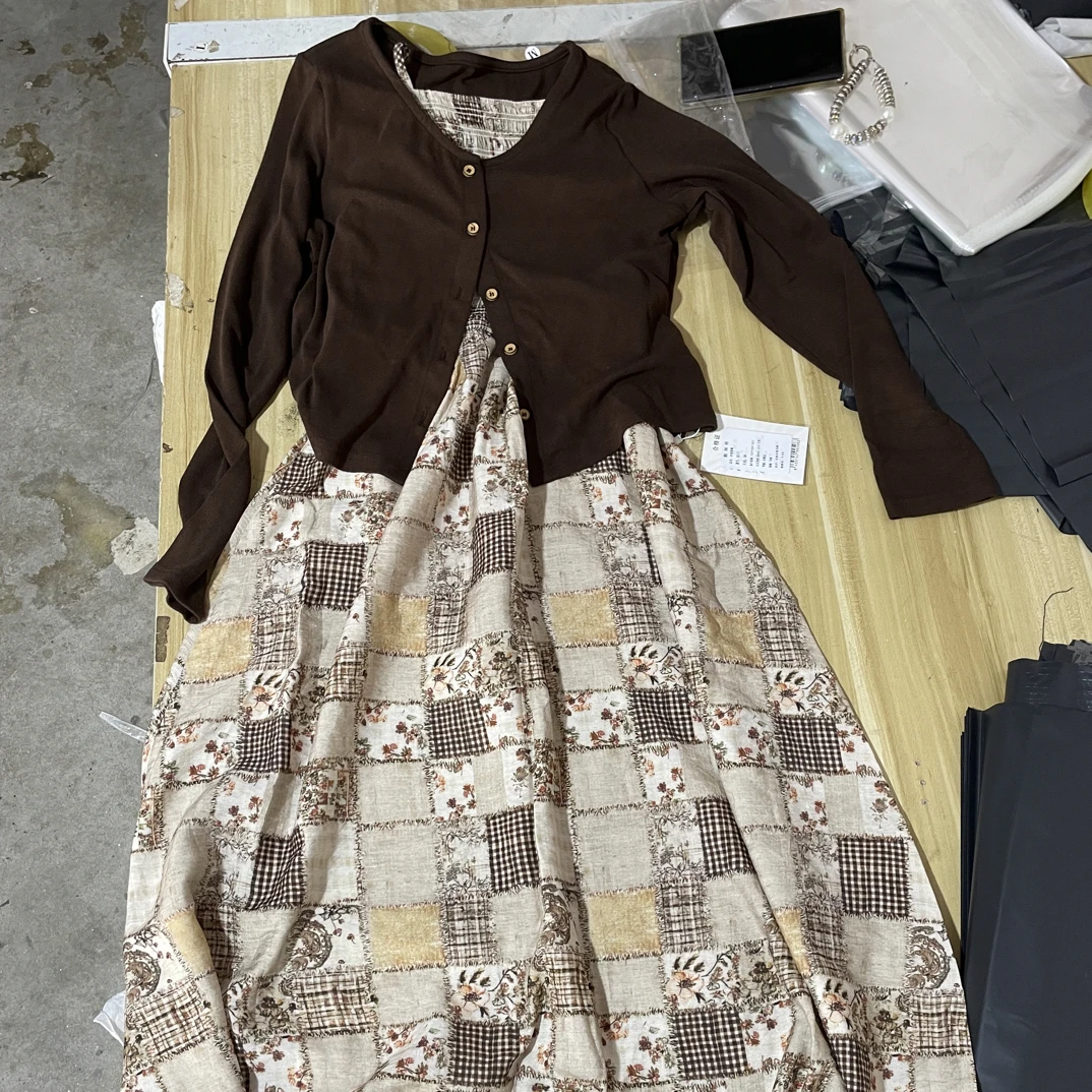 9137新款法式复古水墨碎花抹胸吊带连衣裙设计感气质收腰裙