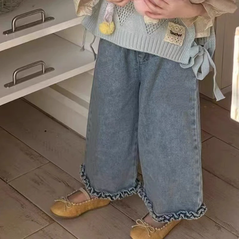 女童裤子春季儿童牛仔裤宽松洋气女孩休闲直筒裤宝宝春秋款阔腿裤