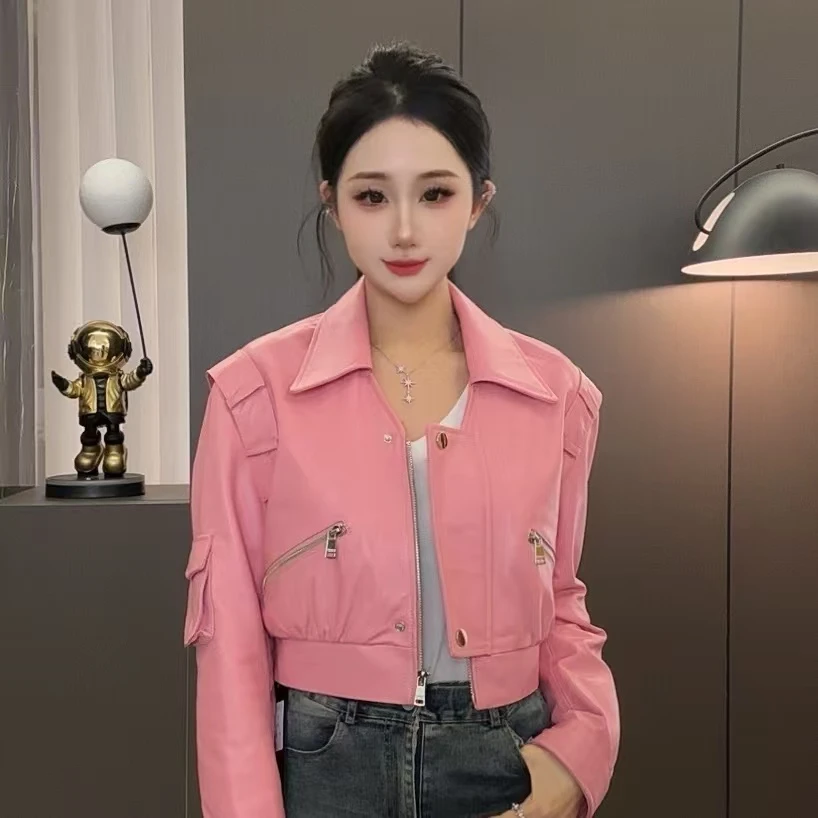 【七月推荐】POLO领时尚皮衣外套女-QIYUE-108