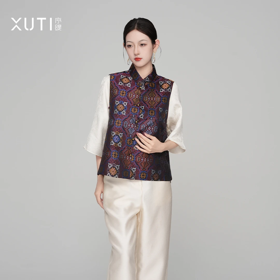 序缇『浓墨重彩』早秋复古国风新中式女装桑蚕丝壮锦马甲H223-17896