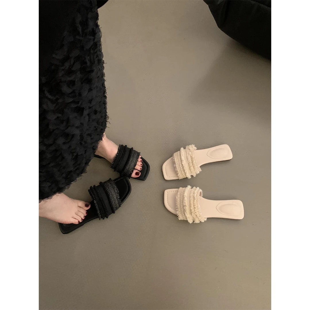 平底拖鞋女春夏外穿波西米亚风一字拖时尚复古沙滩凉拖女鞋子