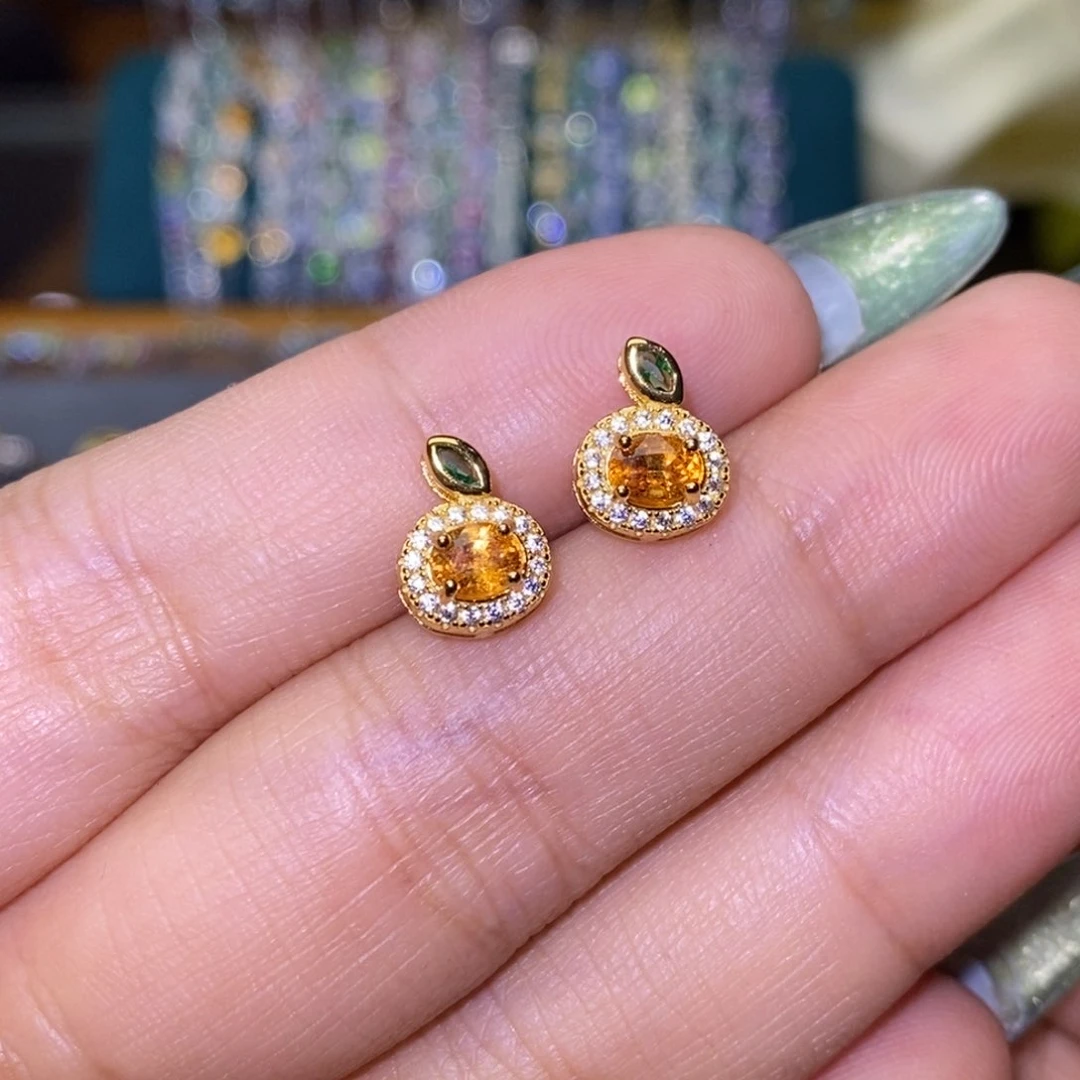 石榴石（芬达石）耳饰银S925镶嵌