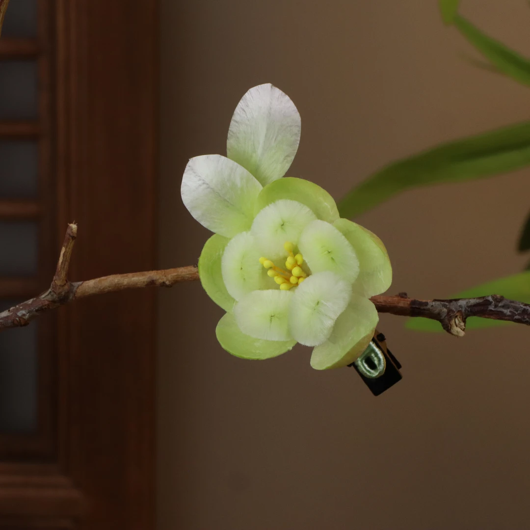 非遗绒花胖绒绿色发夹时尚可爱发夹国风古风夹素款