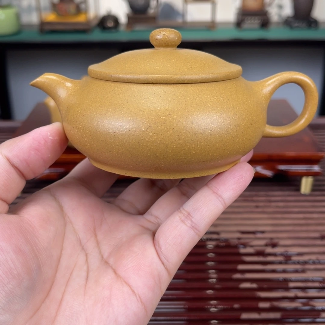 紫砂茶壶180毫升半手工金黄段明炉