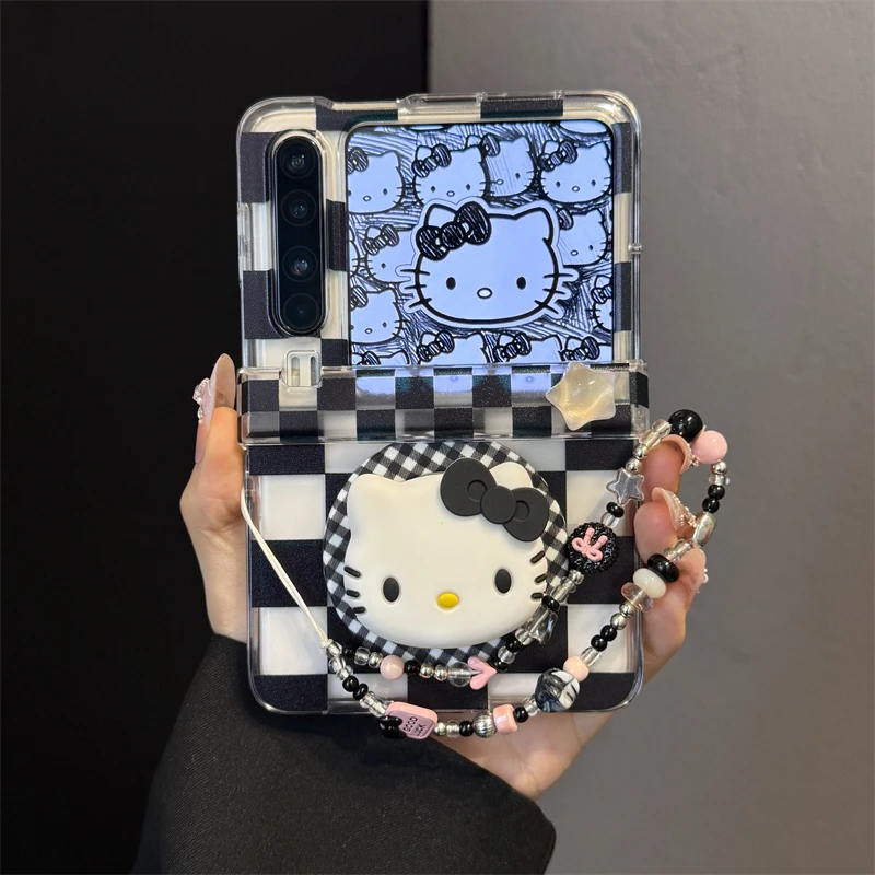 适用华为purax典藏版折叠屏手机壳pocket2黑白格子kt猫磁吸支架女