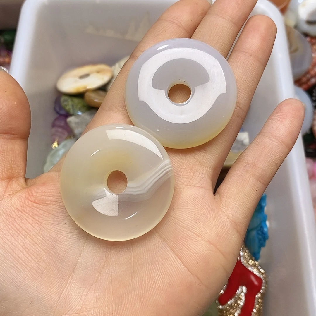 未镶嵌玛瑙/玉髓珠宝半成品平安扣两个装