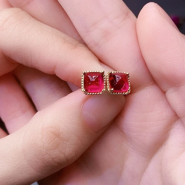 银S925镶嵌耳饰红宝石