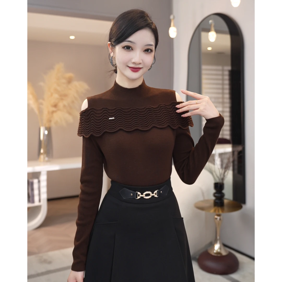 2025秋冬新款女装【8426】含绵羊毛气质爆款针织衫棕咖色内搭毛衣女