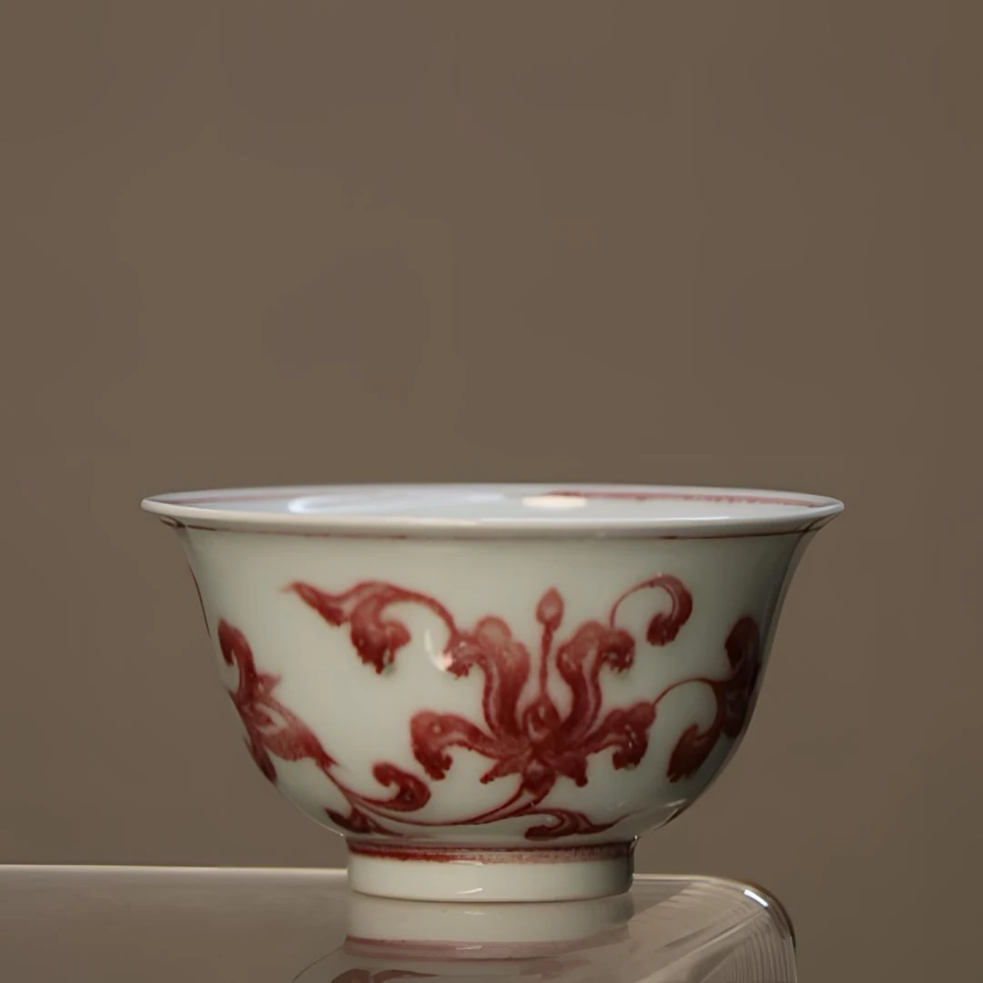 景德镇宝莲纹釉里红复古单杯杯陶瓷茶杯品茗杯茶具