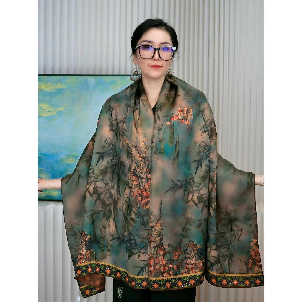 3月星悦｜竹影摇曳｜老料 香云纱 秋冬优雅百搭 70*180长巾