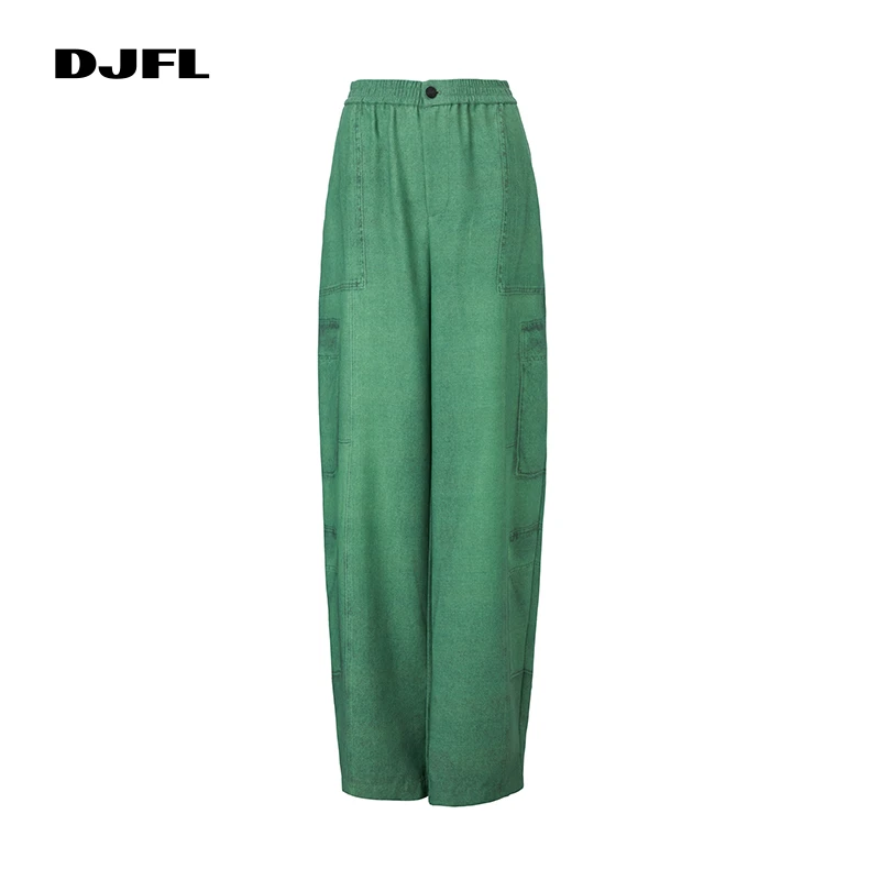 DJFL绿色松紧腰头错视印花设计活力减龄高级时尚感长裤 DWWS1K419