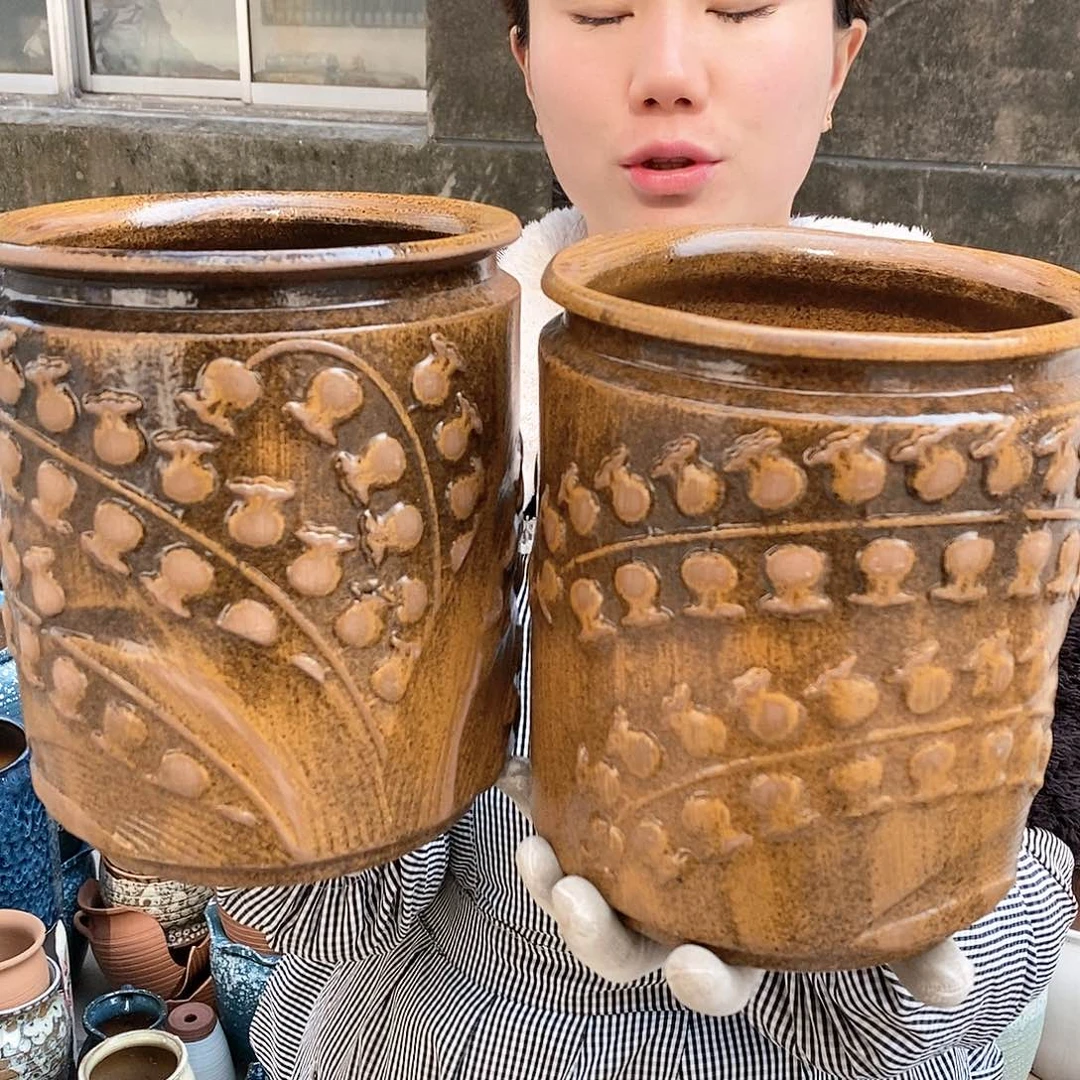 红泥花盆瑕疵口18高21