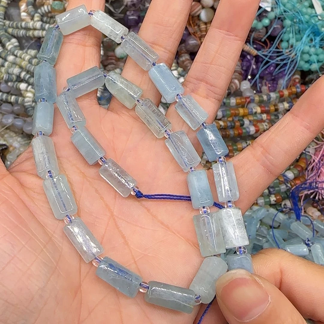 玛瑙/玉髓合金珠宝半成品海蓝宝桶珠6mm一条