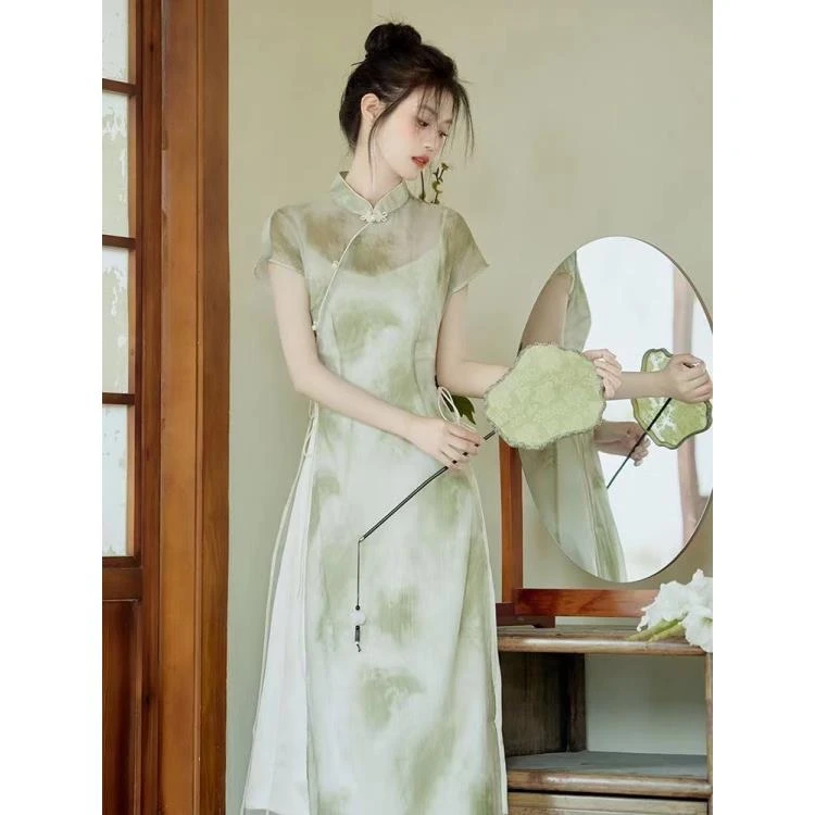 新中式穿搭年轻款少女清冷感禅意吊带外搭罩衫小清新连衣裙两件套
