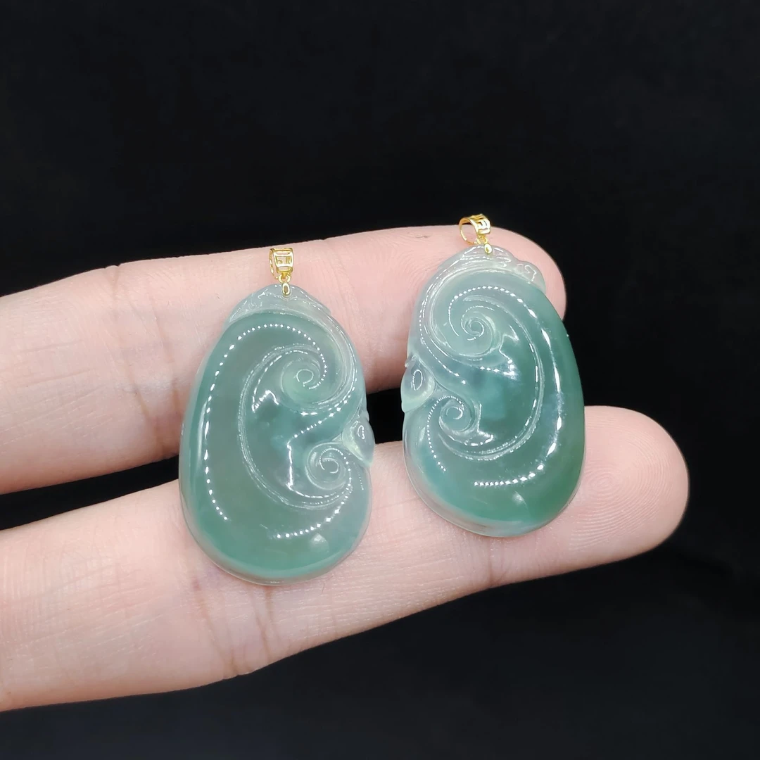 【老三珠宝】18k金翡翠如意吊坠赠链【多样性发其一】