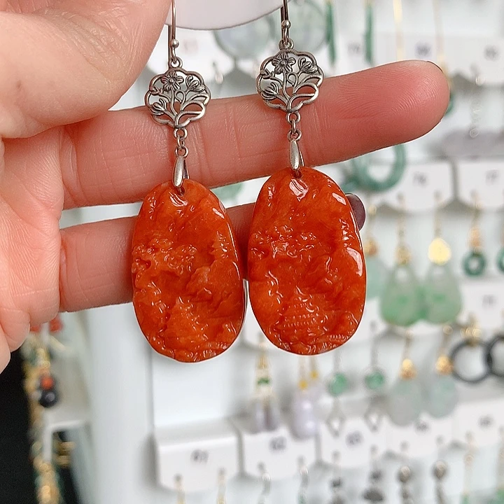 翡翠耳饰银S925镶嵌翡翠