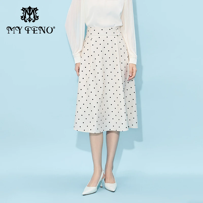 MY TENO/马天奴VHS451显瘦气质长袖白色时尚春季印花波点半裙