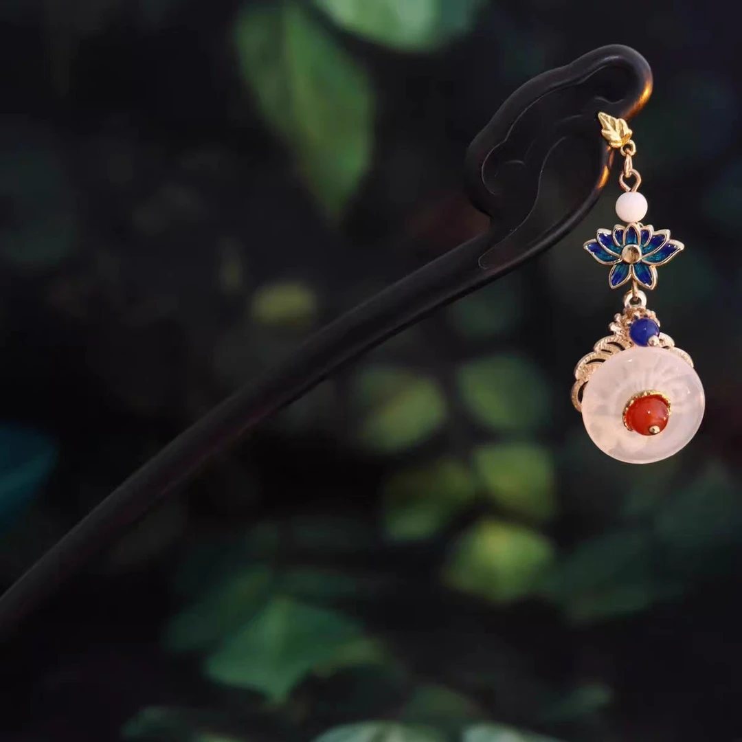 【莲花玉佩】黑檀木发簪中国风饰品古风盘发新中式爆款发簪50117