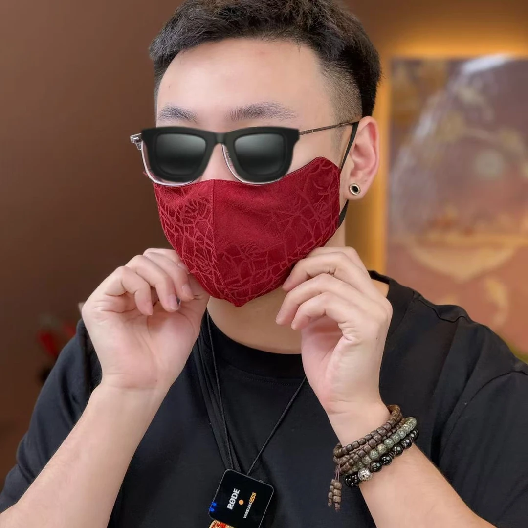 【纯色-单只】自选颜色-新中式纯色龟裂纹口罩三色可选（可调节大小）