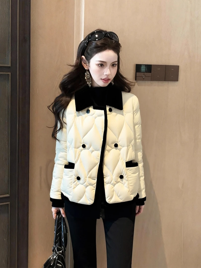 米杏色夹棉外套女初冬高端时髦洋气名媛小香风超好看翻领加厚棉服