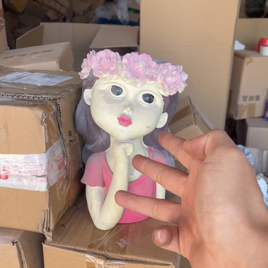 【闪购商品】树脂沉思女孩盆摆件
