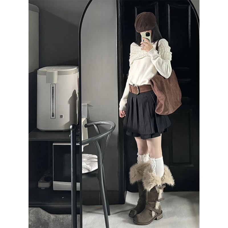 白色蝴蝶结披肩毛衣女2026年法式chic独特修身显瘦长袖上衣半身裙