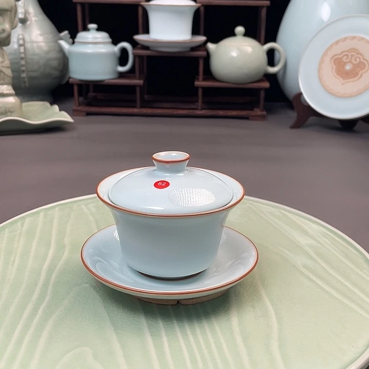 瓷片天青马蹄盖碗微微瑕简包装