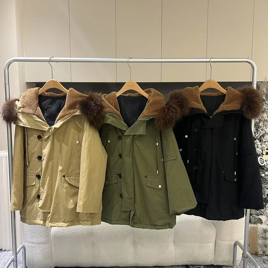 4288【温暖暴击】欧货高品连帽大毛领加厚派克外套（毛领可拆）