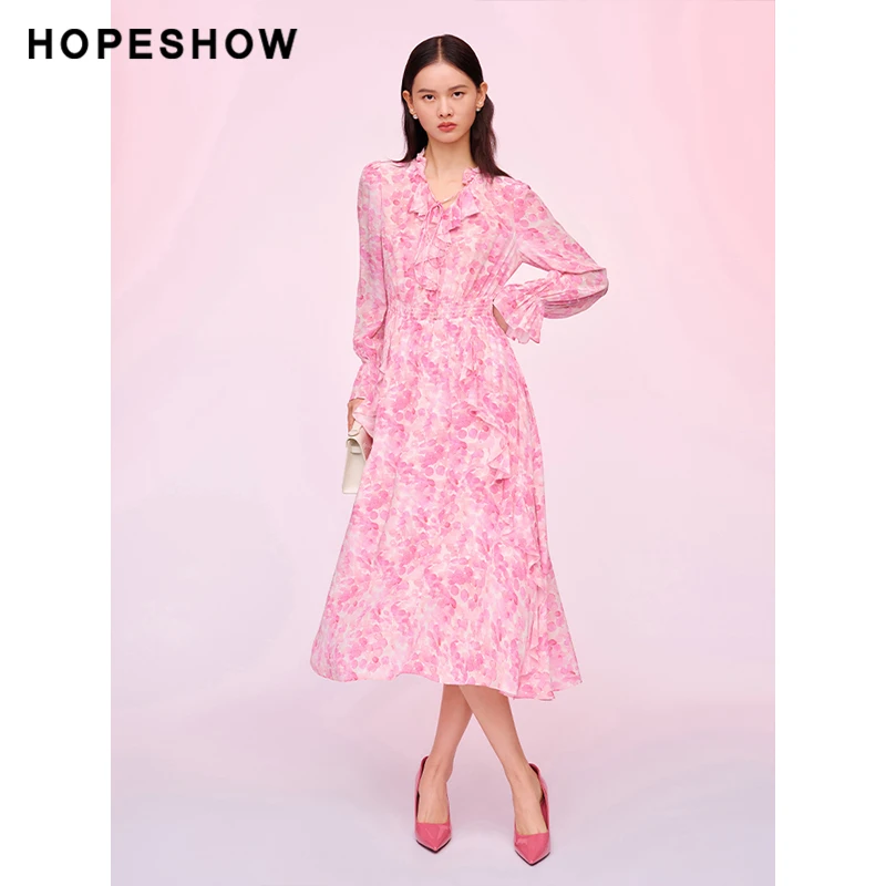 【丽姐专属】红袖商场同款粉色泡泡袖碎花裙89224011601