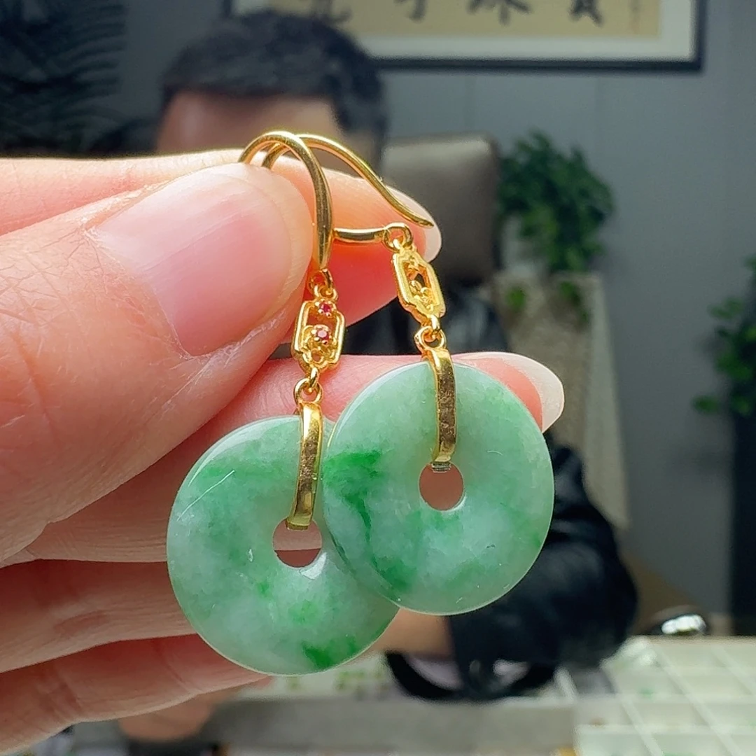 翡翠银S925镶嵌耳饰天然