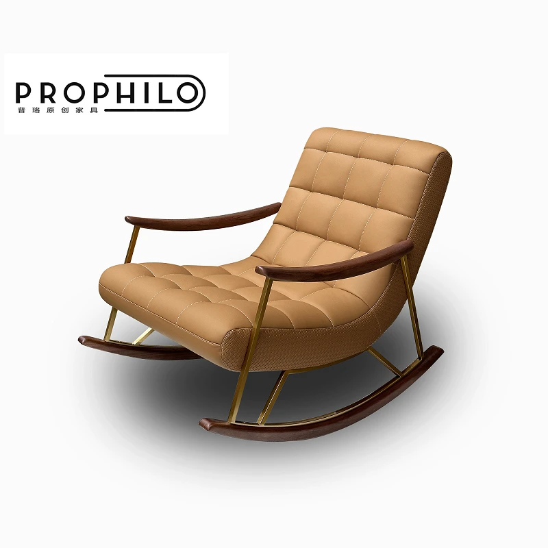 【圣蒂卡门】原创设计乌金木真皮简约轻奢家用懒人松弛躺椅摇篮摇椅