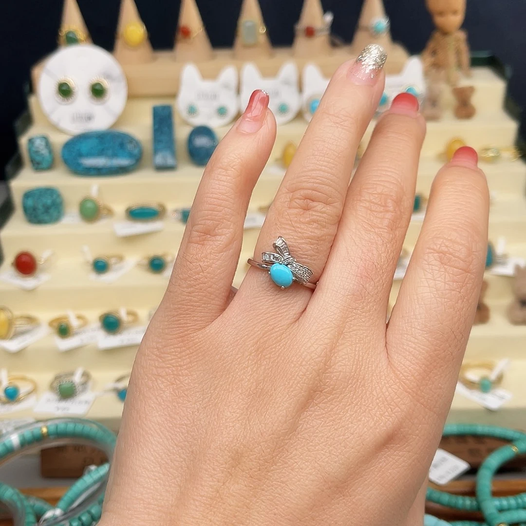 绿松石戒指银S925镶嵌女戒