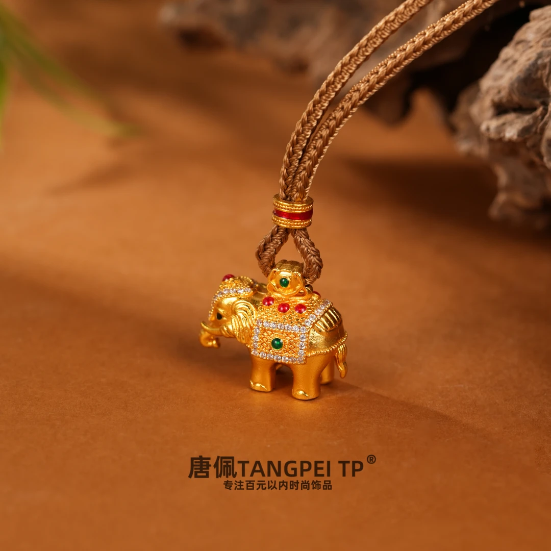 铜合金布艺项链 设计感新中式国潮风吉祥大象项链小众时尚饰品